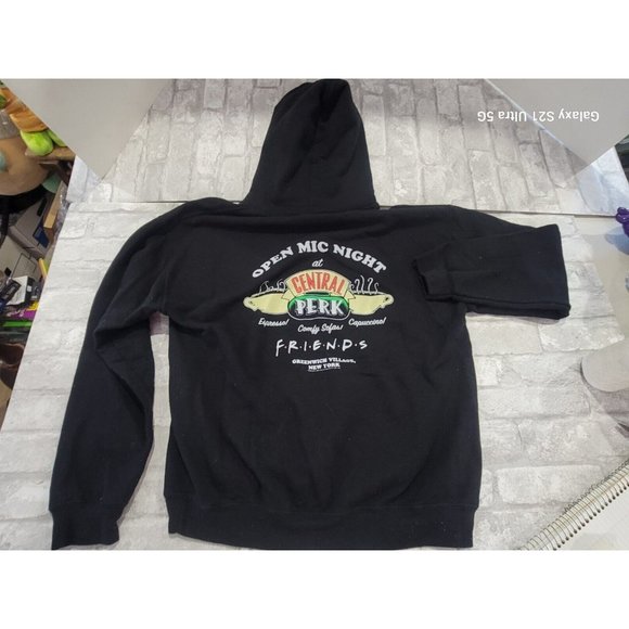 Friends Medium Hoodie Black With Colored Graphics Central Perk Open Mic Night - Picture 6 of 7